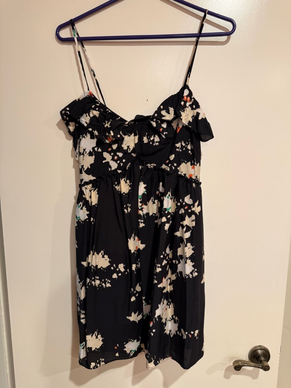 Joie Black Top with Cream Floral Accent